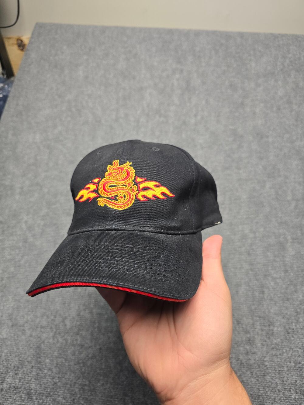 Vintage Mossimo Dragon Flame Hat Y2K Black Red Strapback 100% Cotton